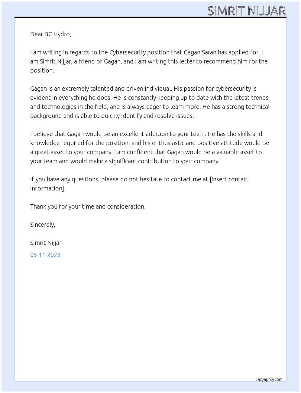 Cybersecurity At BC Hydro Cover Letter