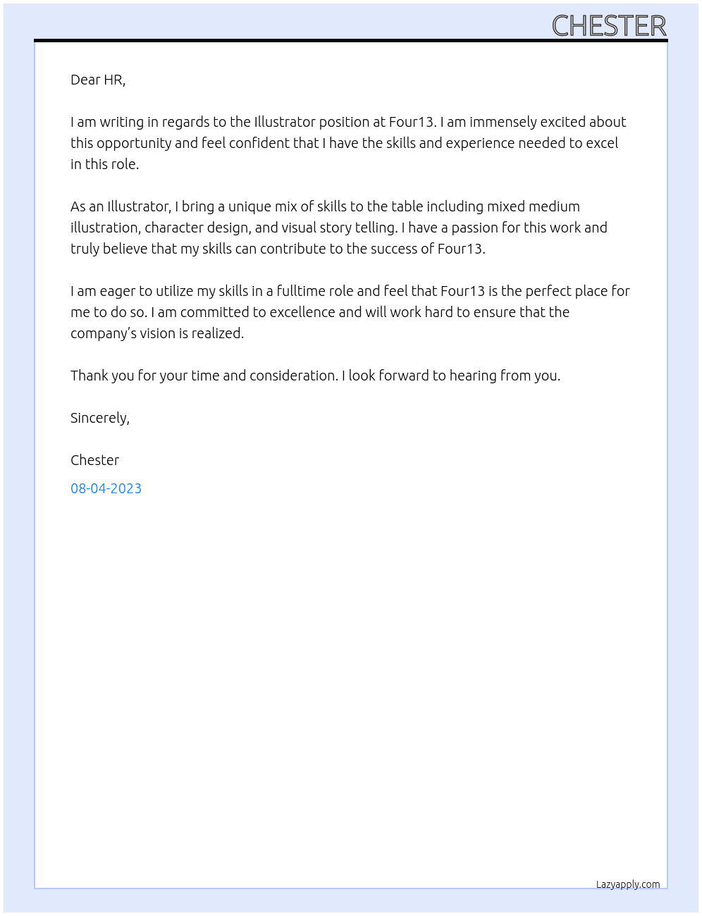 Illustrator At Four13 Cover Letter