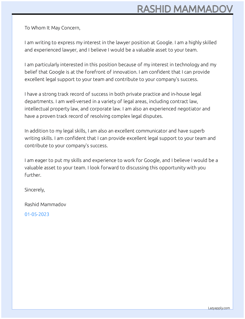 Lawyer At Google Cover Letter
