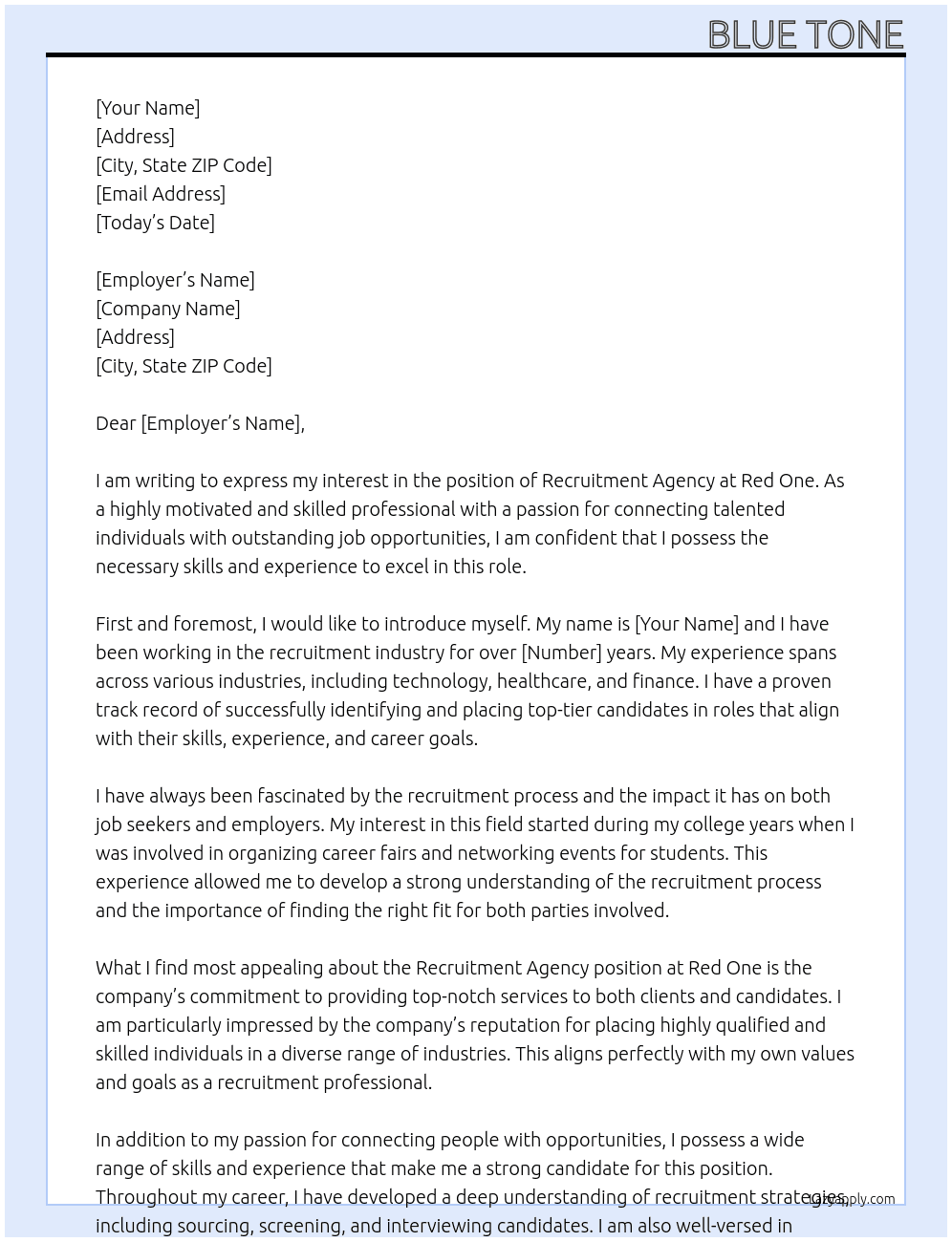 Recruitment Agency At Red One Cover Letter