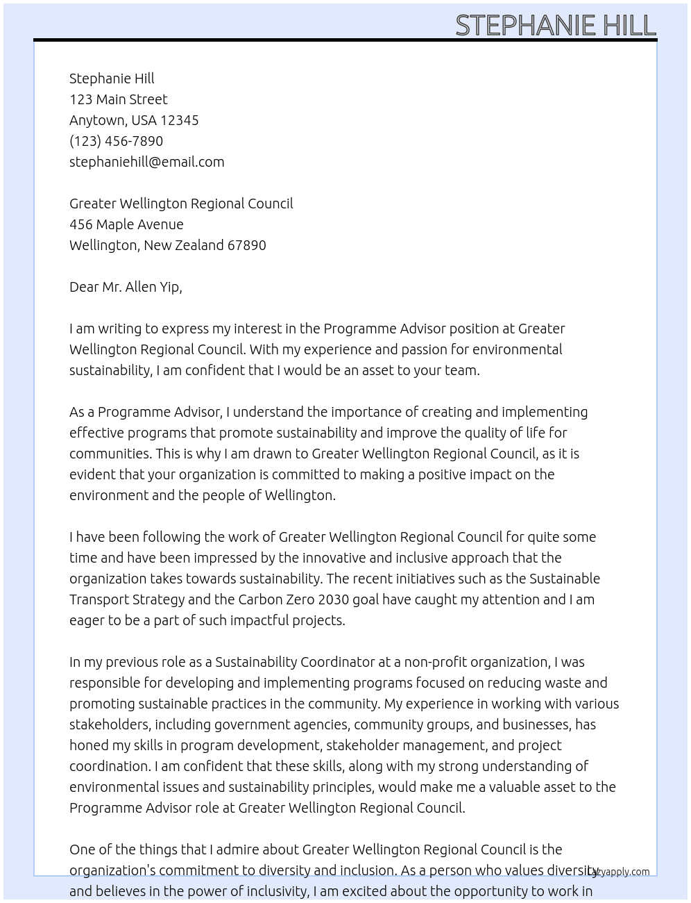 Cover letter for programme advisor - LazyApply