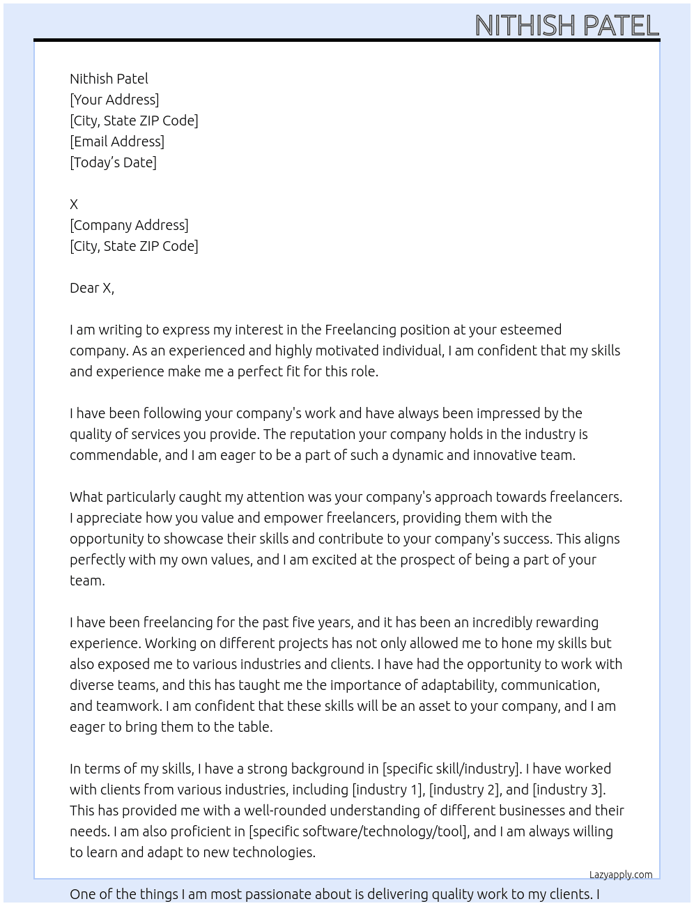 Freelancing  At X Cover Letter
