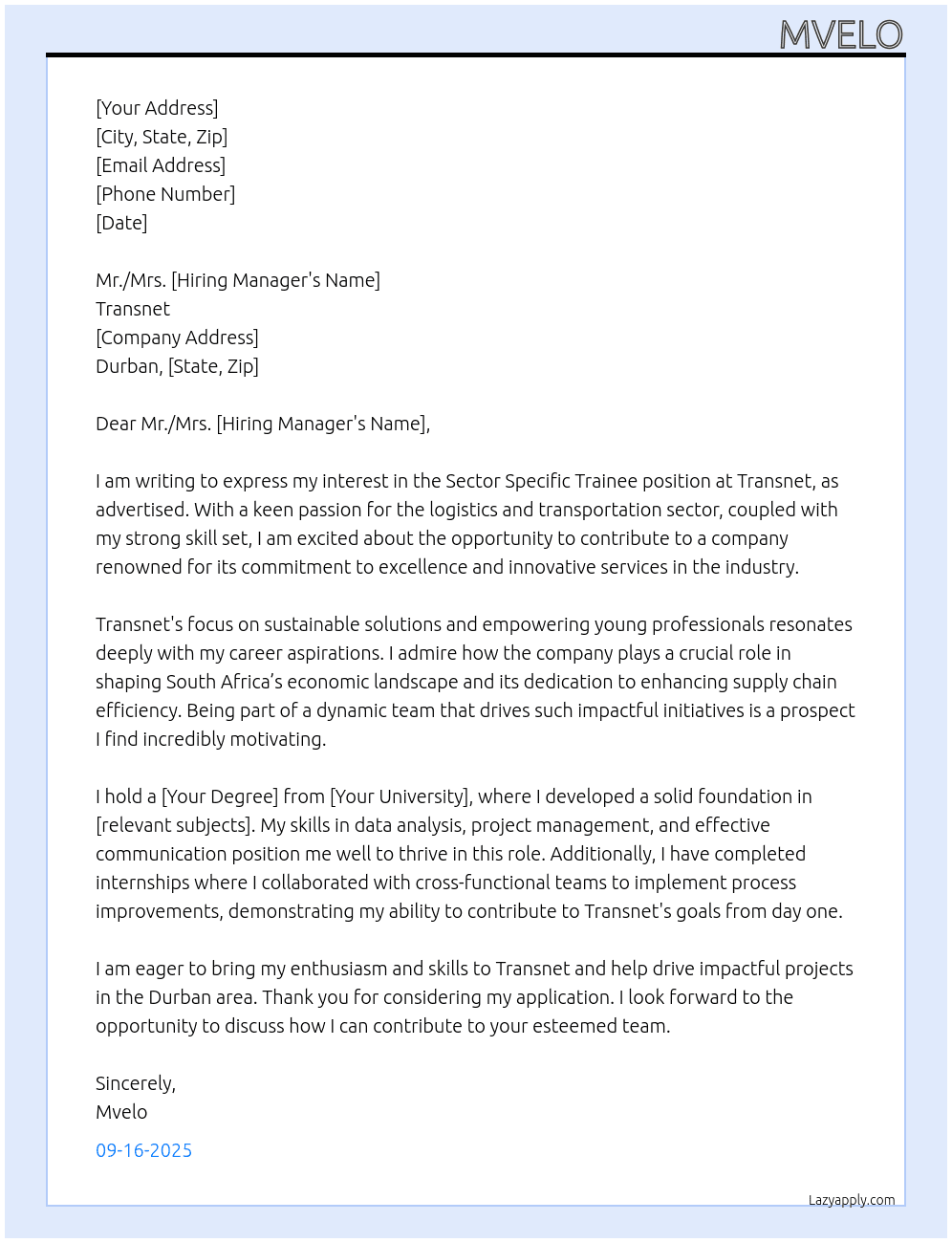 Cover letter for sector specific trainee - LazyApply