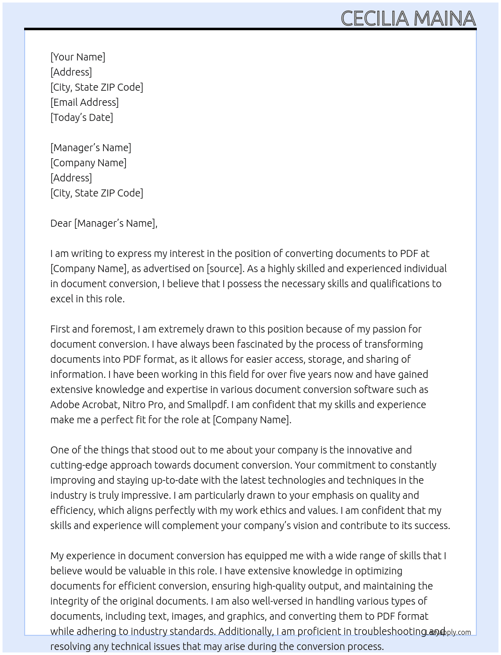 converting document to pdf At Cecilia Maina Cover Letter