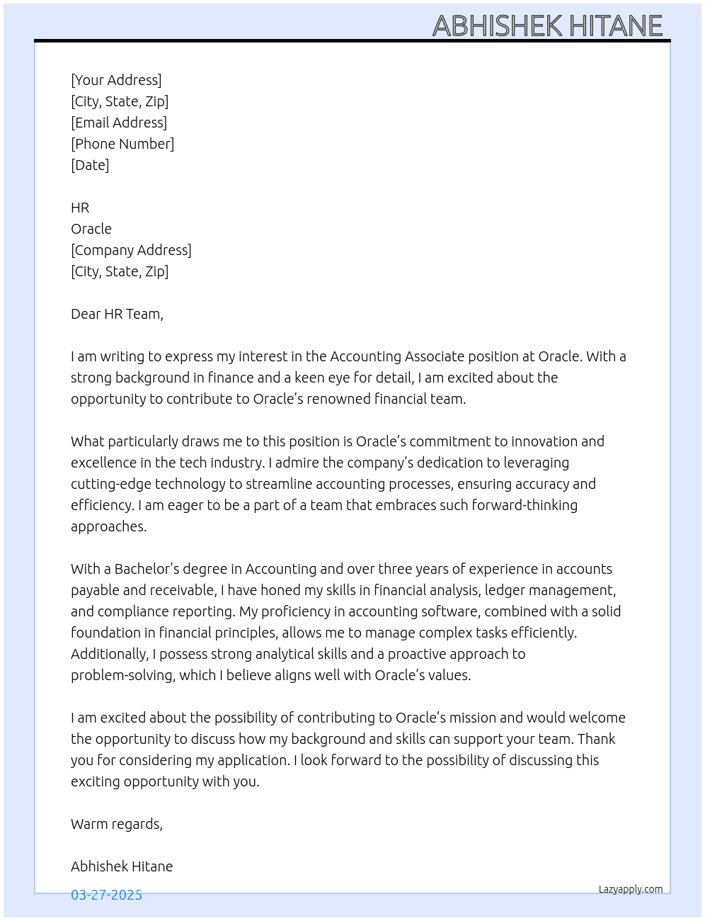 Cover letter for accounting associate - LazyApply