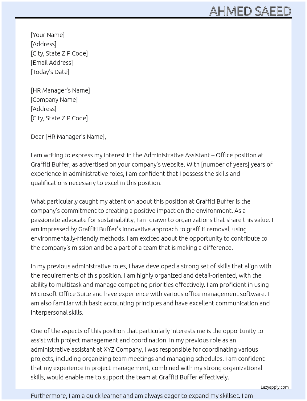 Cover letter for administrative assistant - office - LazyApply