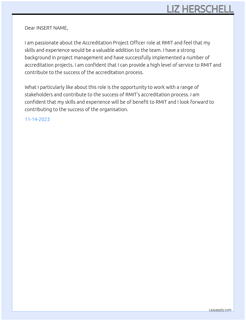Accreditation Project Officer At RMIT Cover Letter