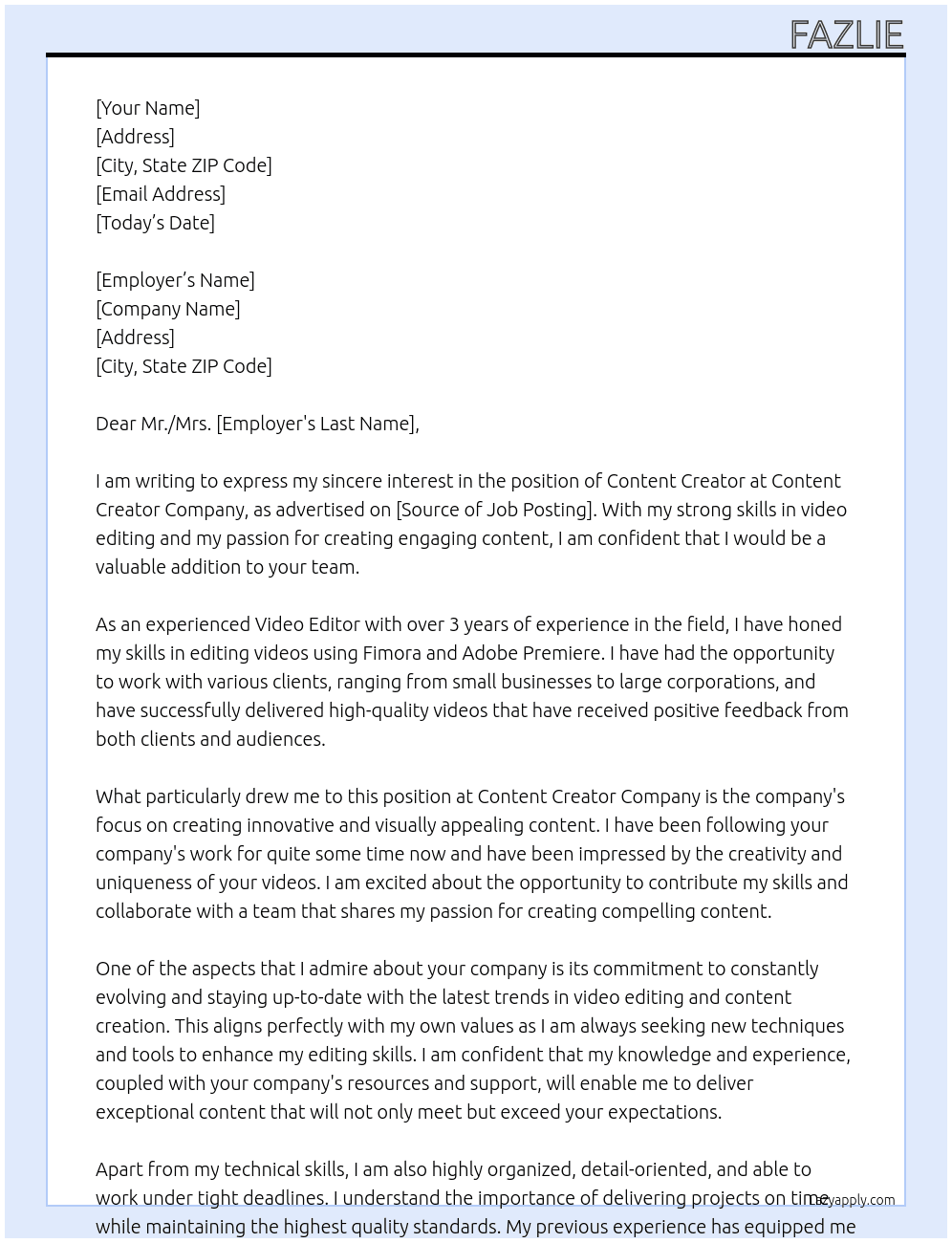 Content Creator At Content Creator Company  Cover Letter