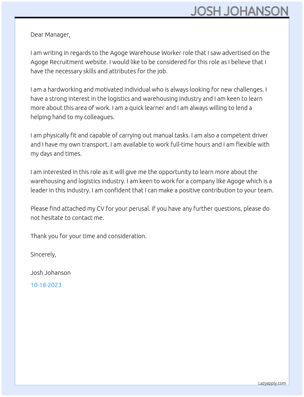 Kmart DC - Agoge Warehouse Worker At Agoge Recruitment Cover Letter