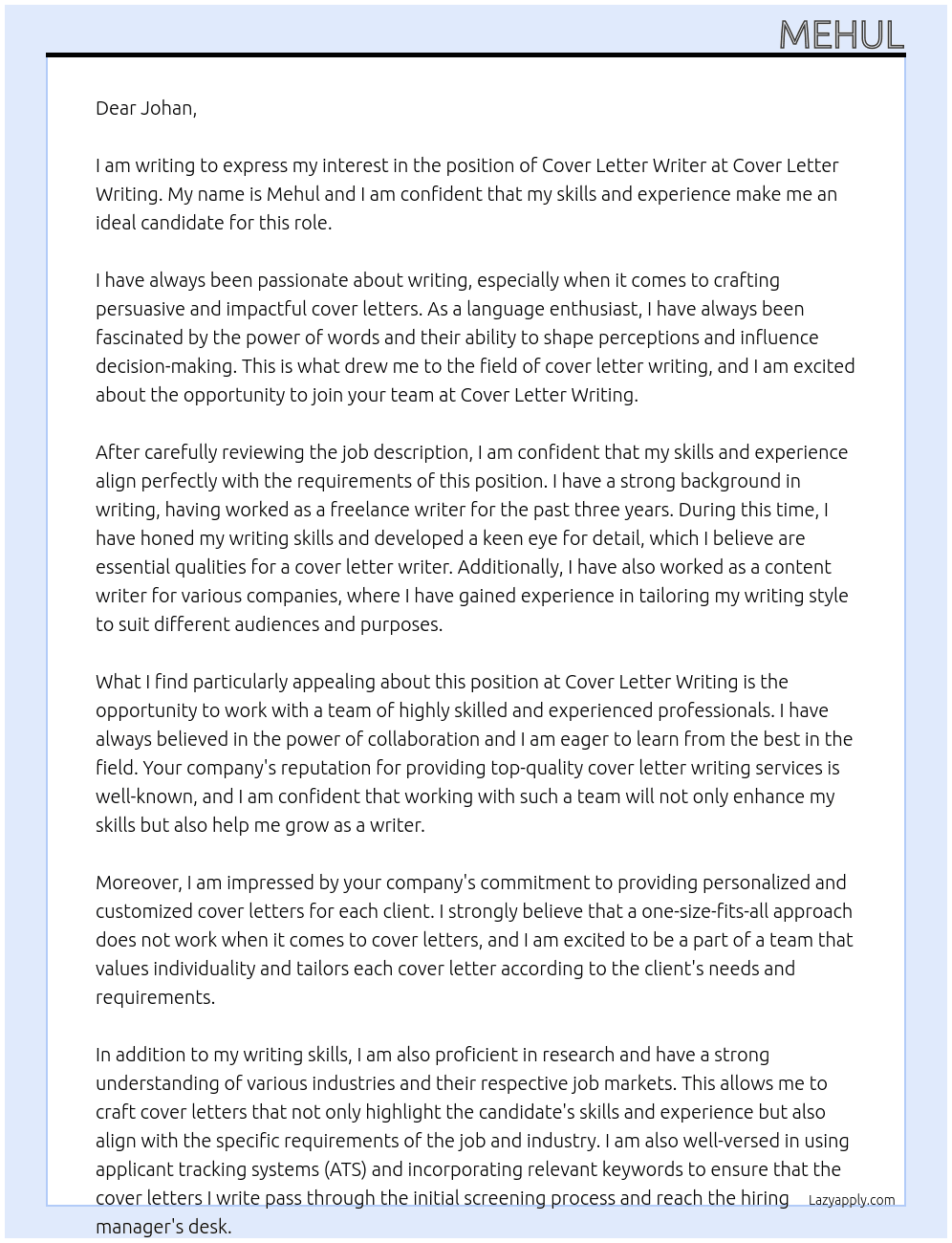 Cover letter Writing  At Cover letter writing  Cover Letter