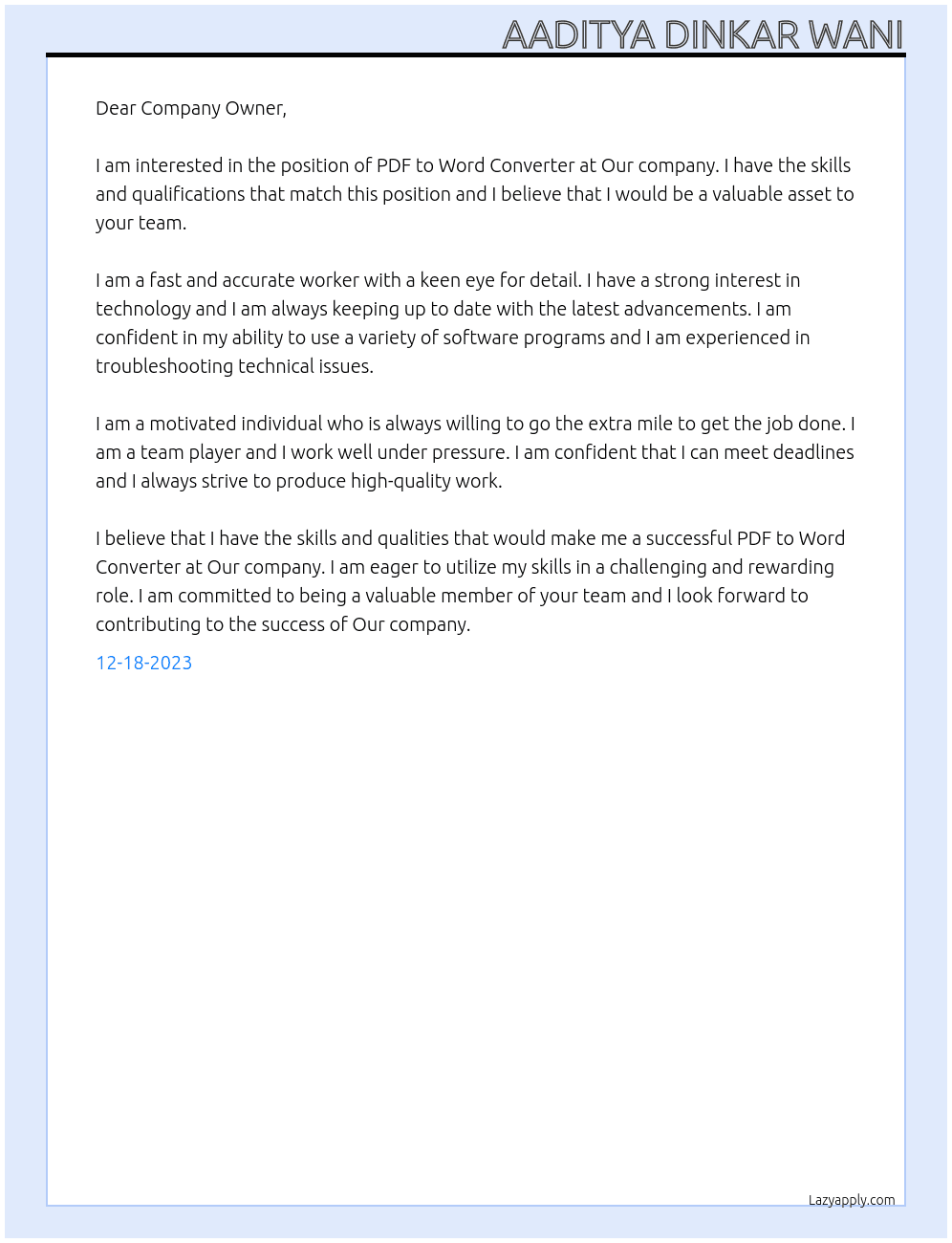 Pdf to word converter  At Our company  Cover Letter