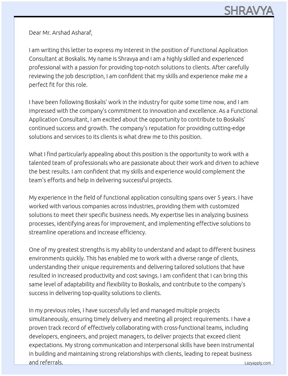 Functional Application Consultant At Boskalis Cover Letter