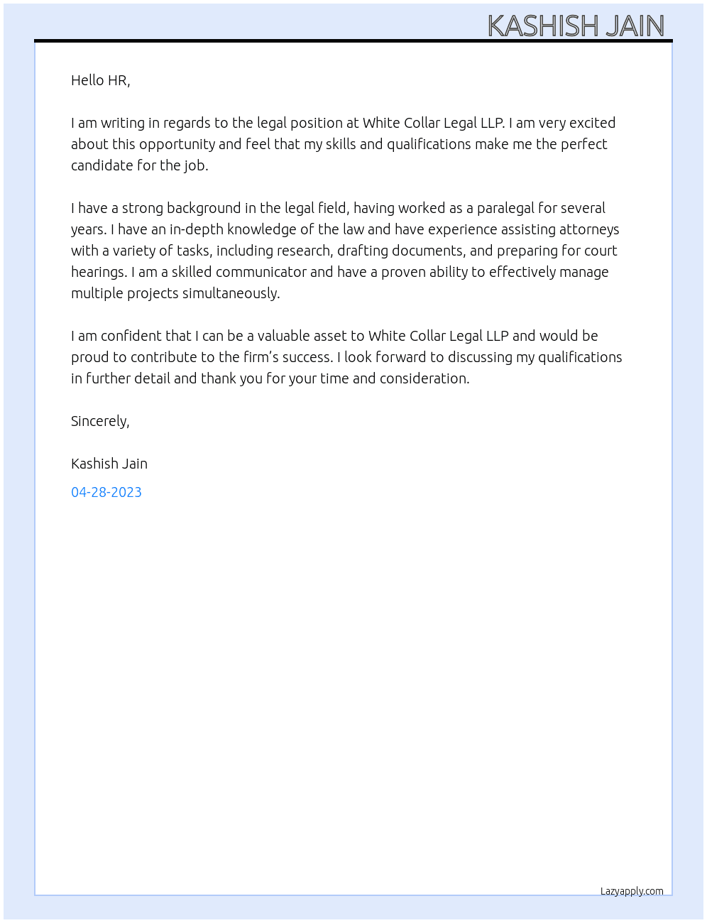 legal At White Collar Legal LLP Cover Letter