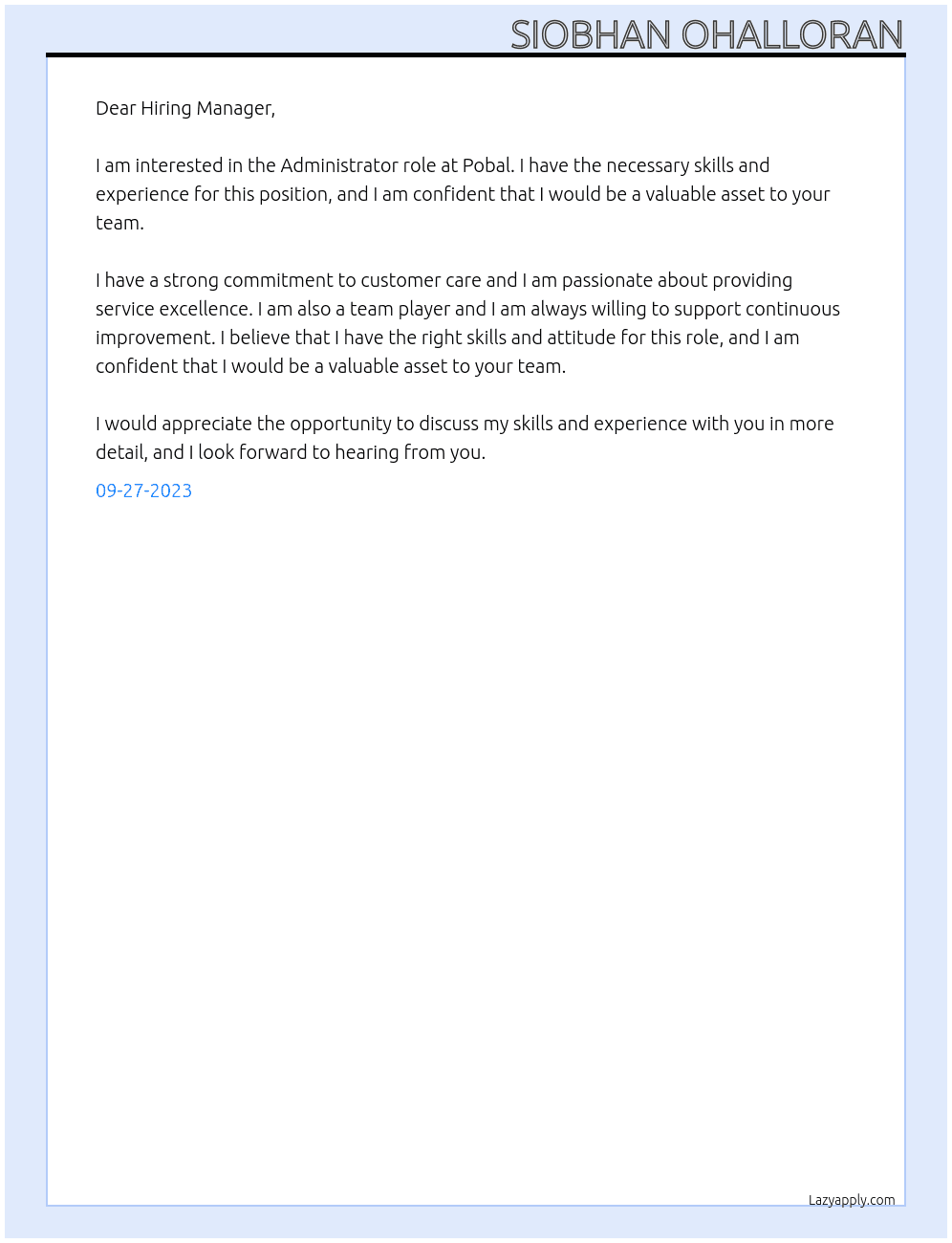 Administrator At Pobal Cover Letter