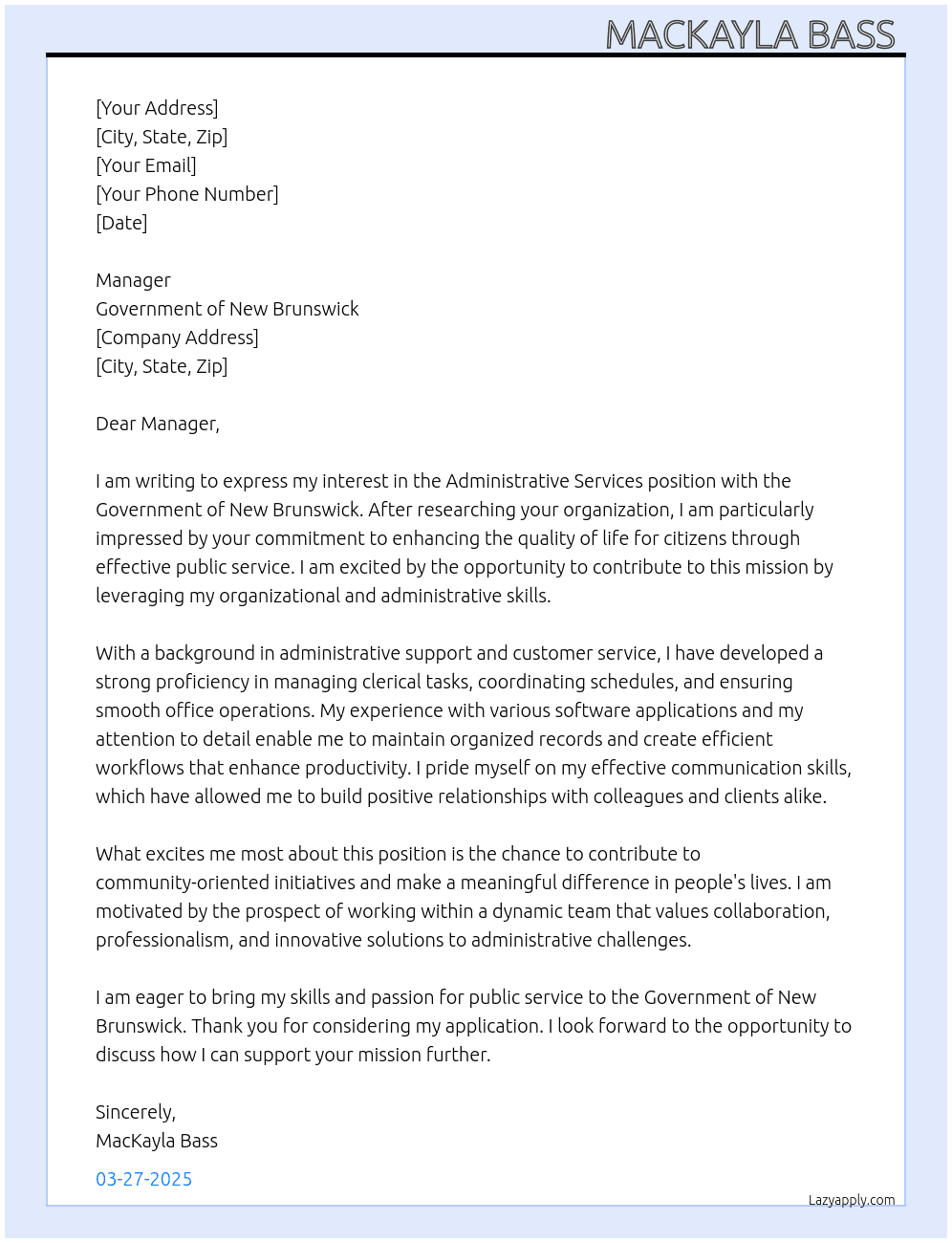 Cover letter for administrative services - LazyApply