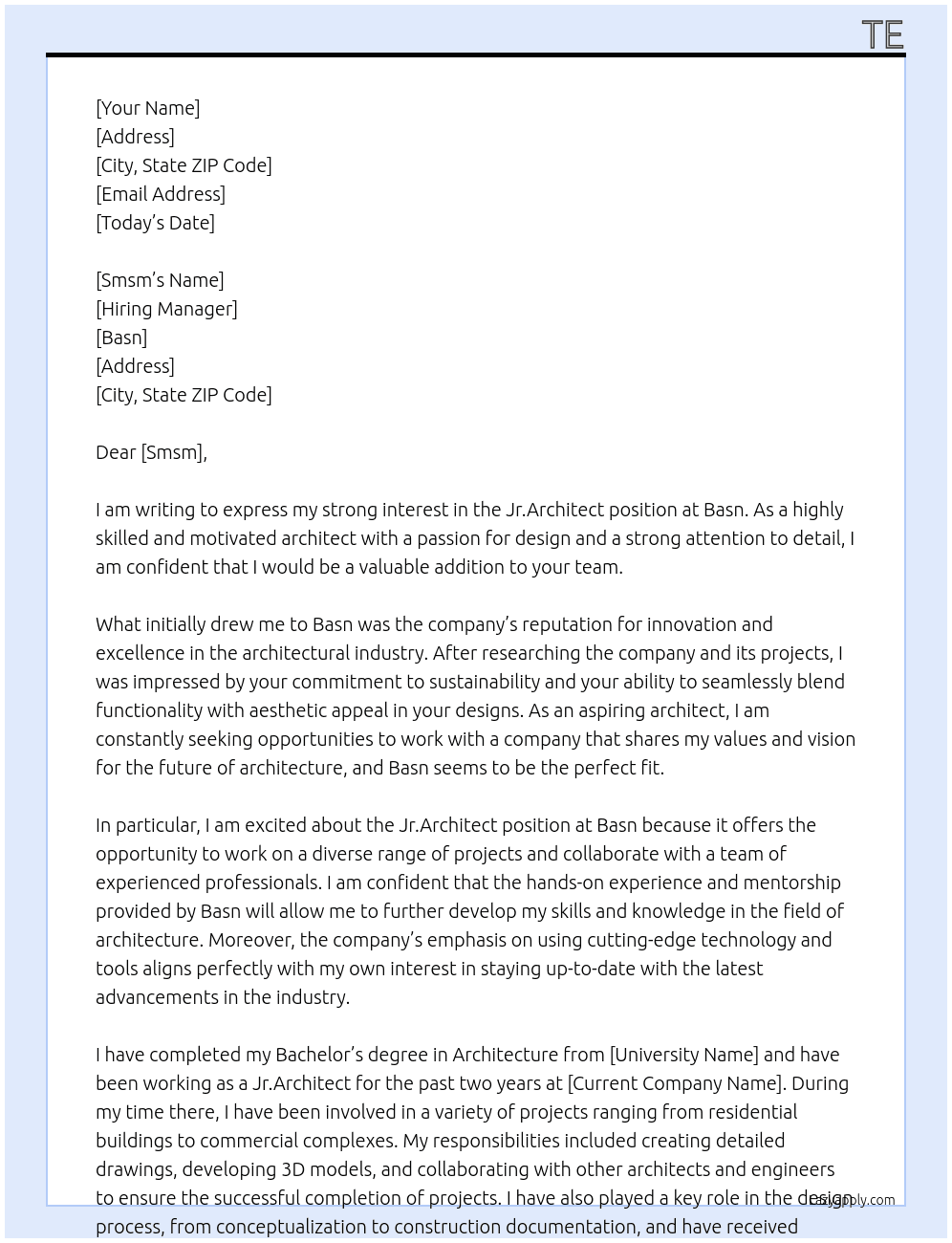 Jr.Architect At Basn Cover Letter