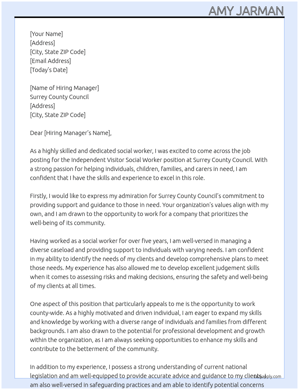 Cover letter for independent visitor social worker - LazyApply