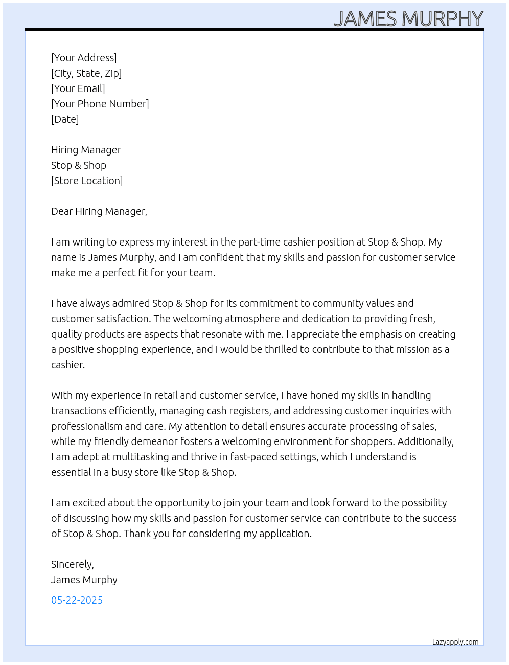 stop and shop At stop and shop Cover Letter