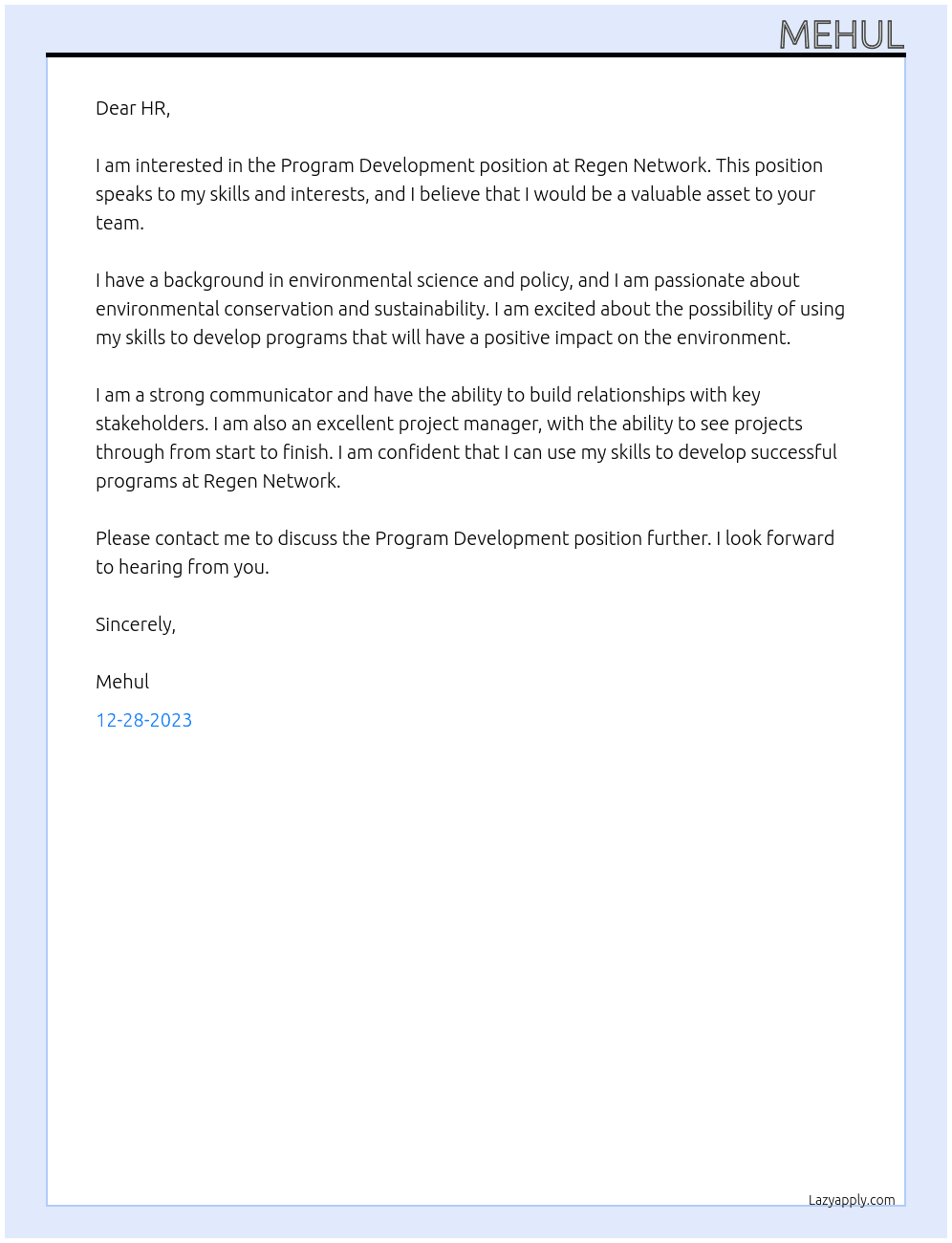 Program Development At Regen Network Cover Letter
