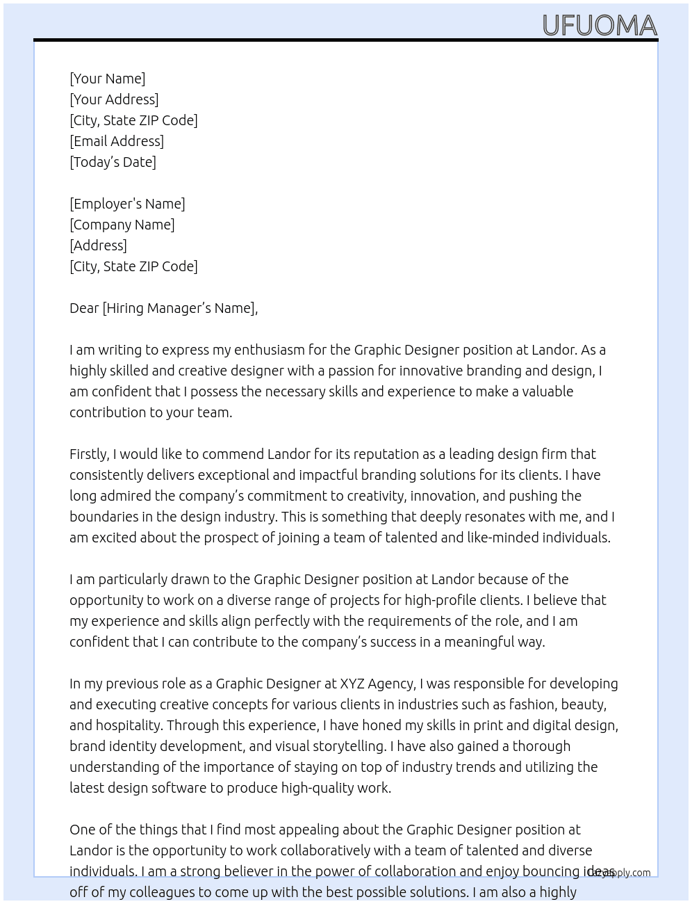 Graphic designer  At Landor  Cover Letter