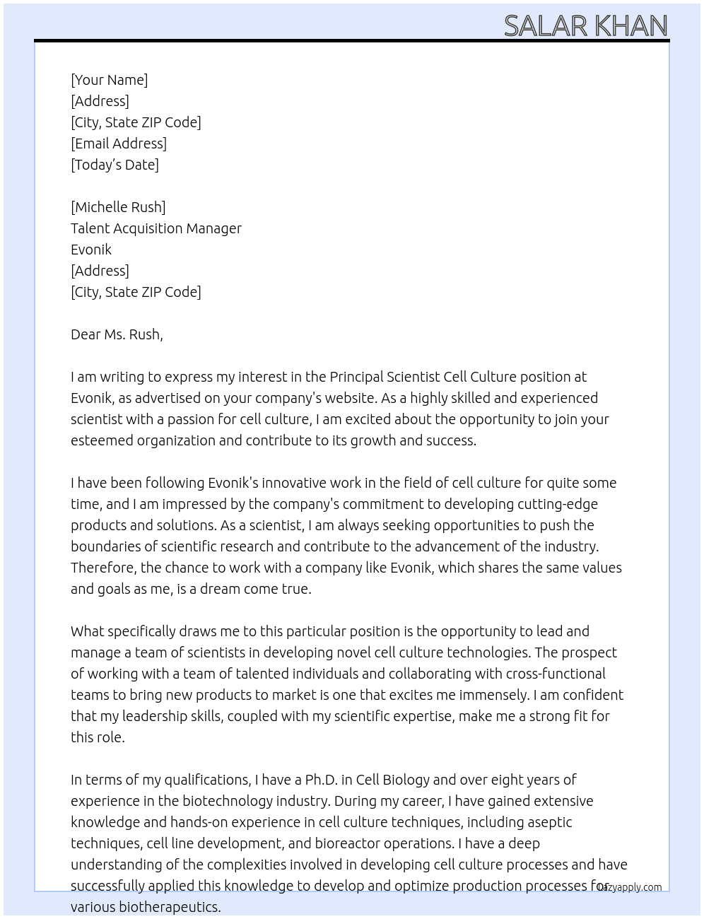 Principal Scientist Cell Culture At Evonik Cover Letter
