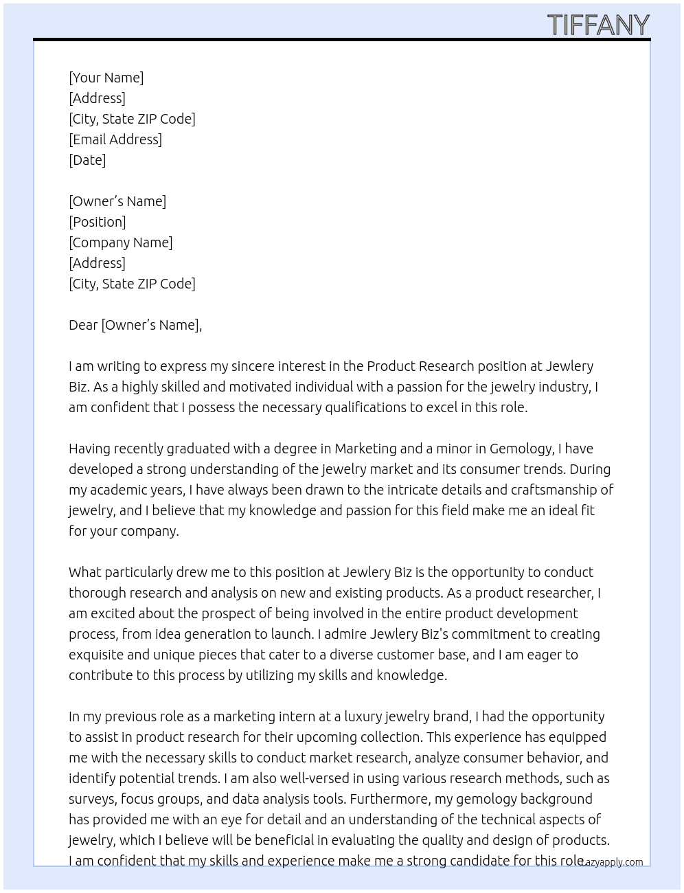 Product research At Jewlery Biz Cover Letter