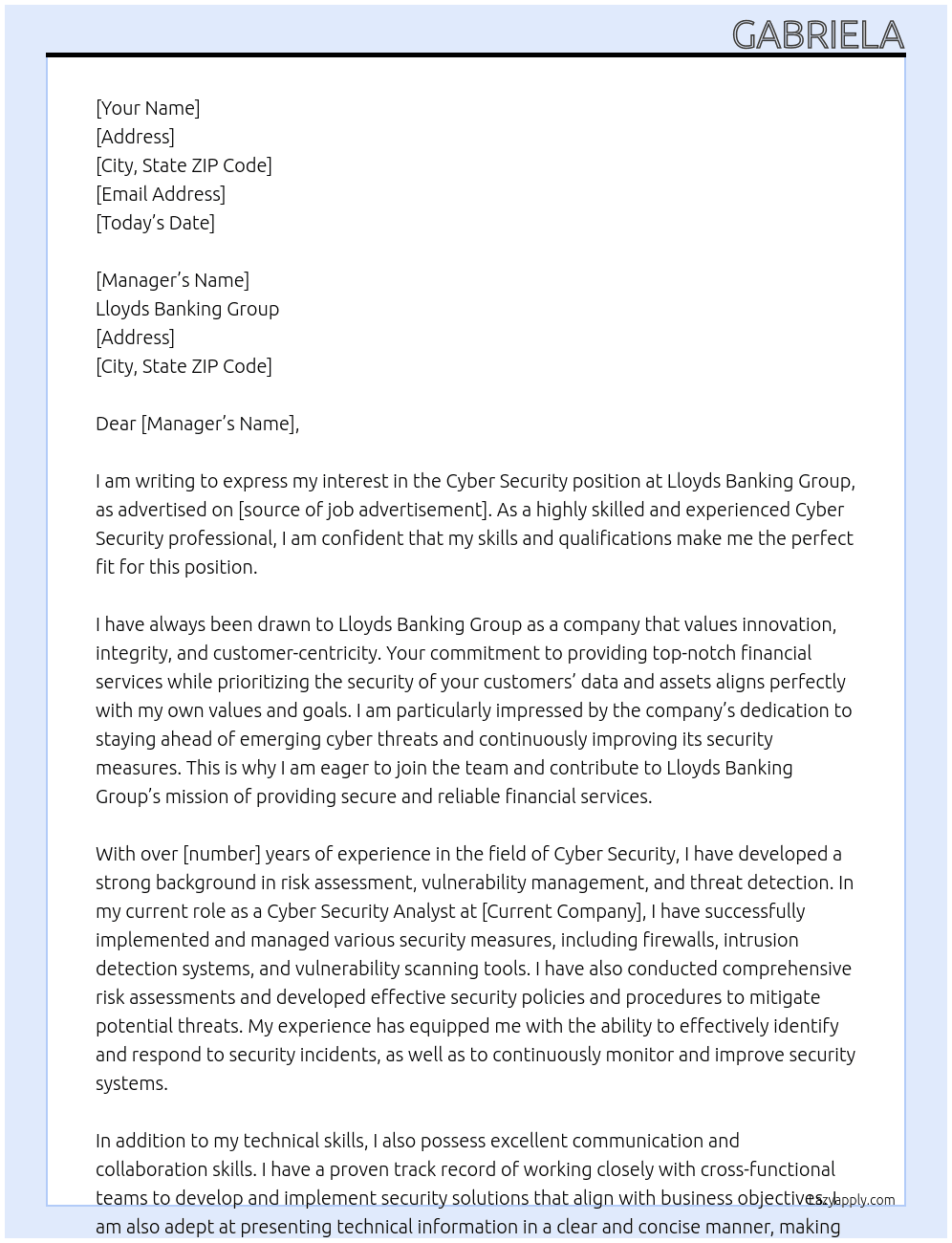 Cyber Security At Lloyds Banking Group Cover Letter
