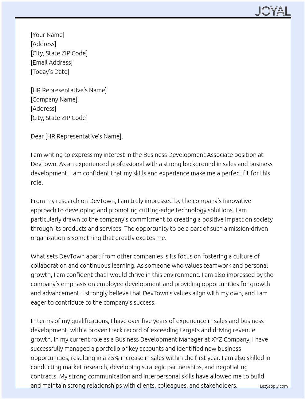 Business development associative  At DevTown Cover Letter