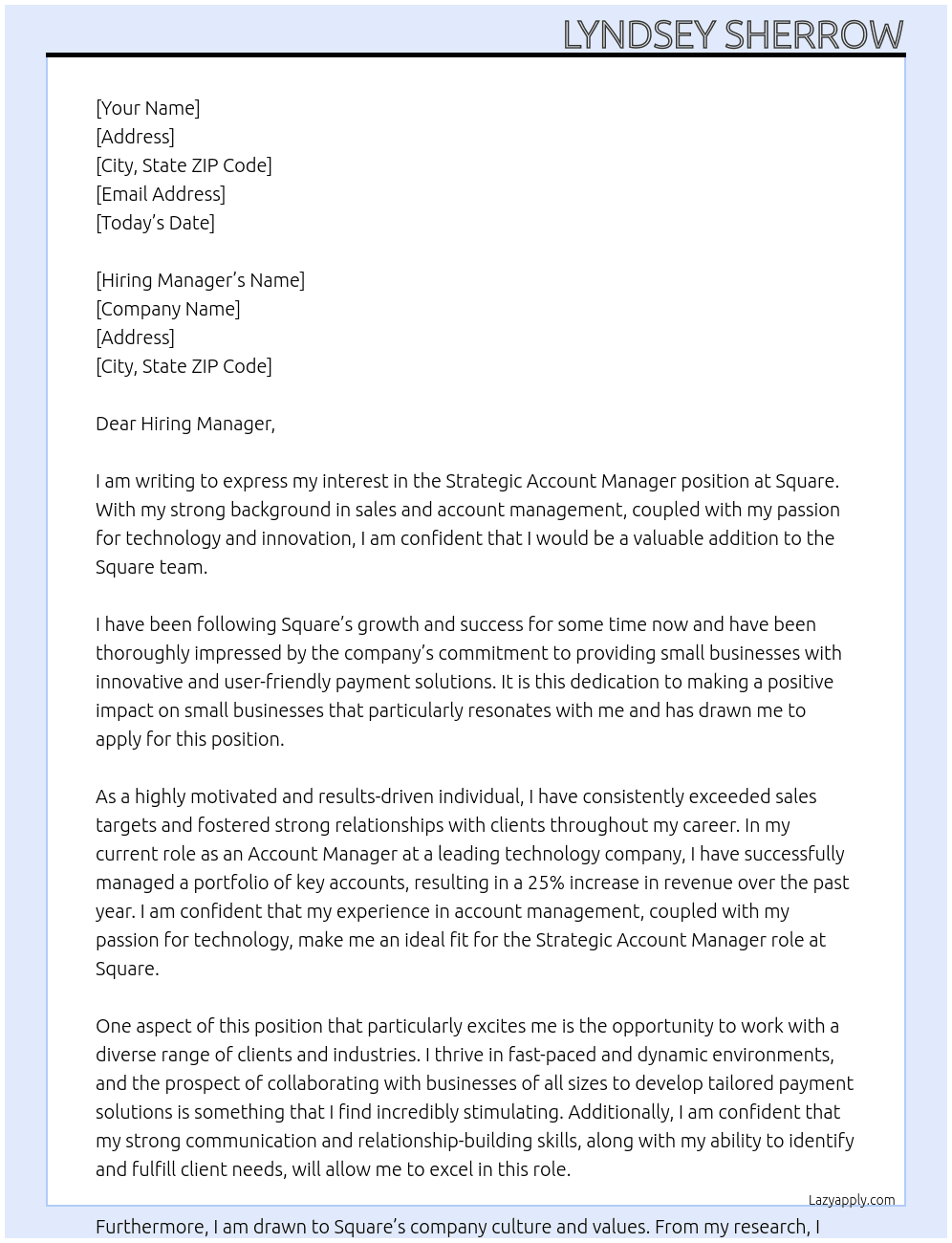 Strategic Account Manager At Square Cover Letter