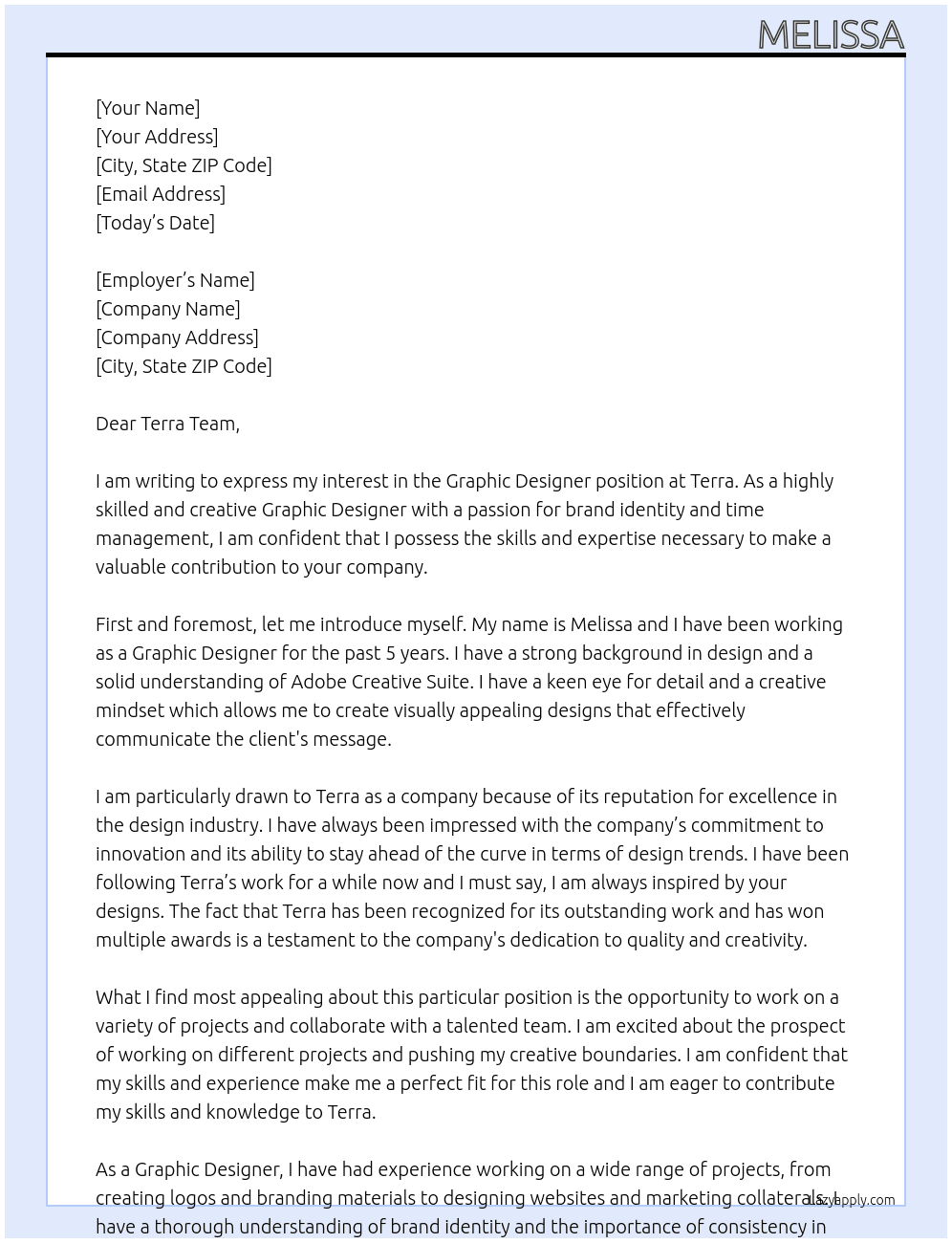 Graphic Designer At Terra Cover Letter