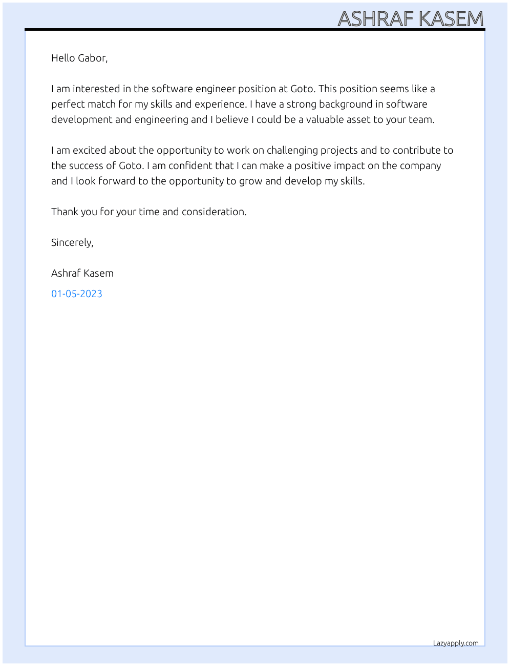Software Engineer  At Goto Cover Letter