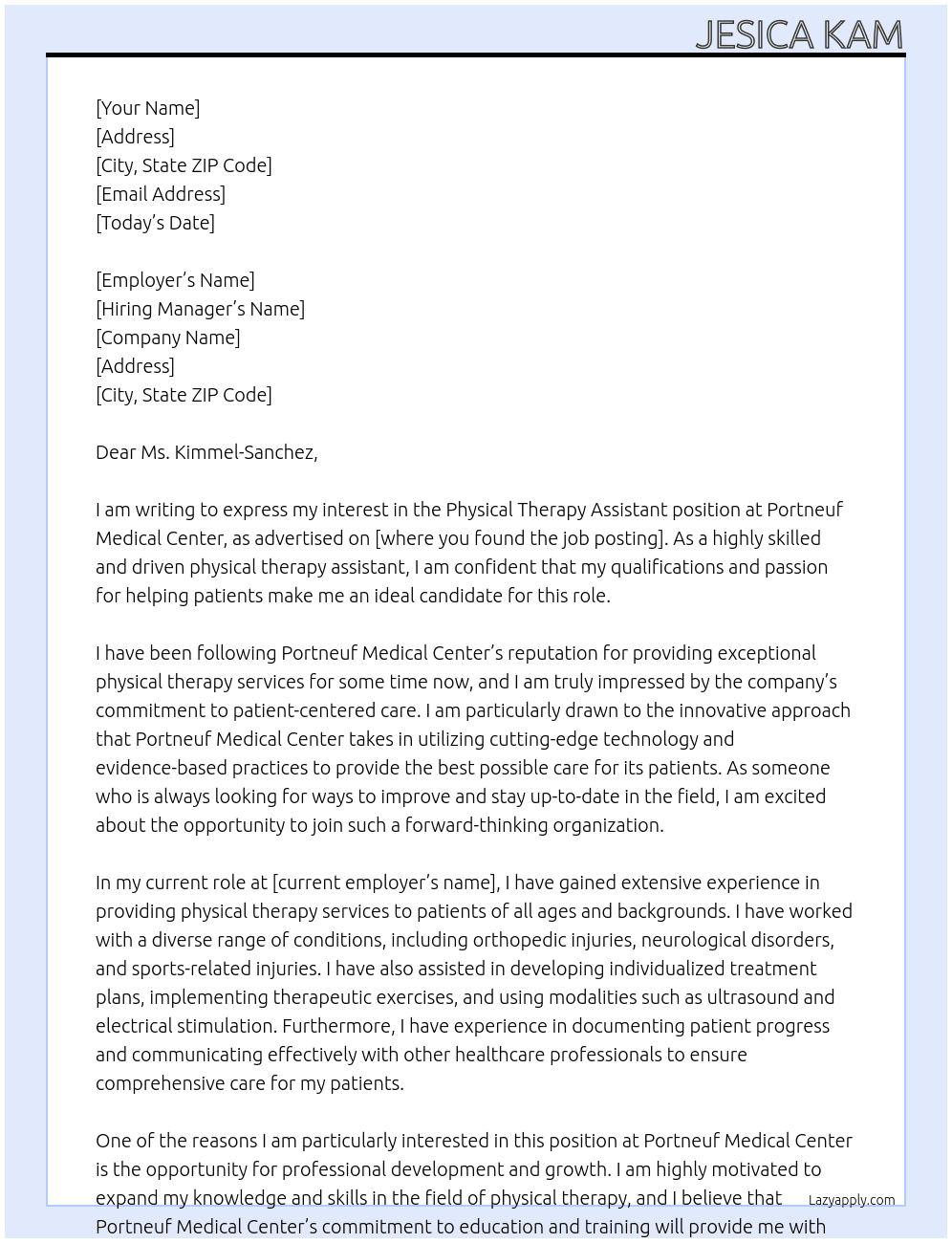 Physical Therapy Assistant At Portneuf Medical Center Cover Letter
