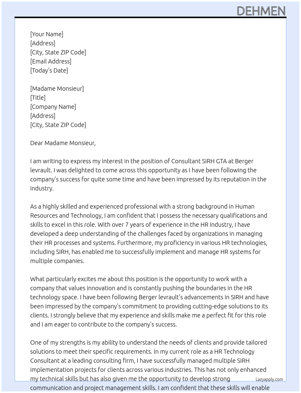Consultant SIRH GTA At Berger levrault Cover Letter