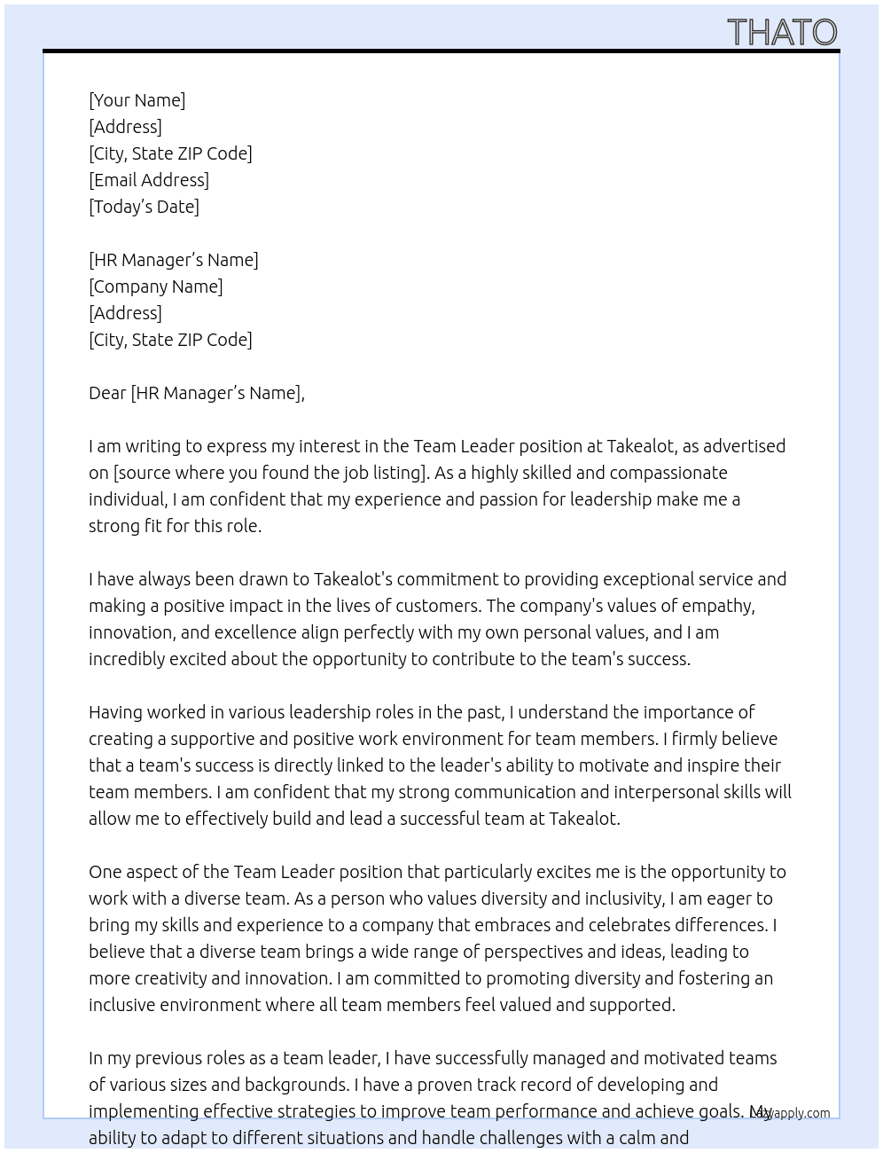 Team Leader At Takealot Cover Letter