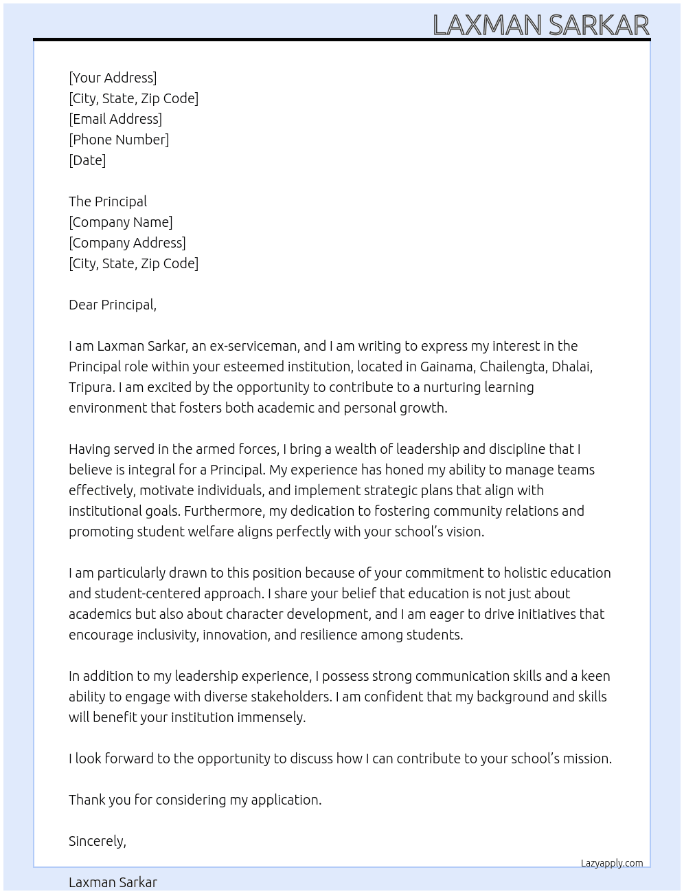 ex service man At no Cover Letter