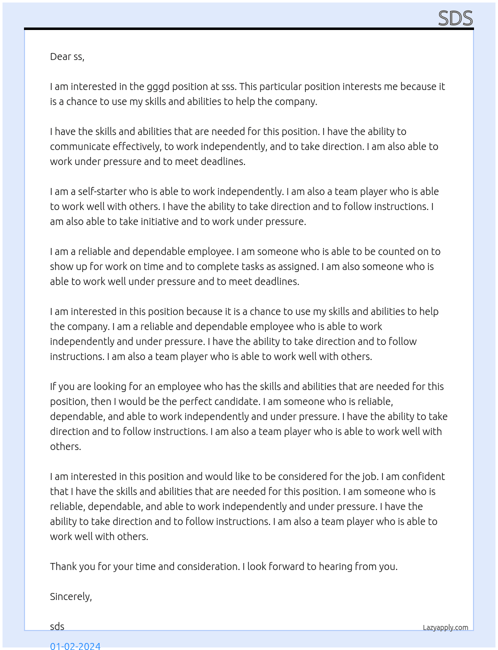gggd At sss Cover Letter