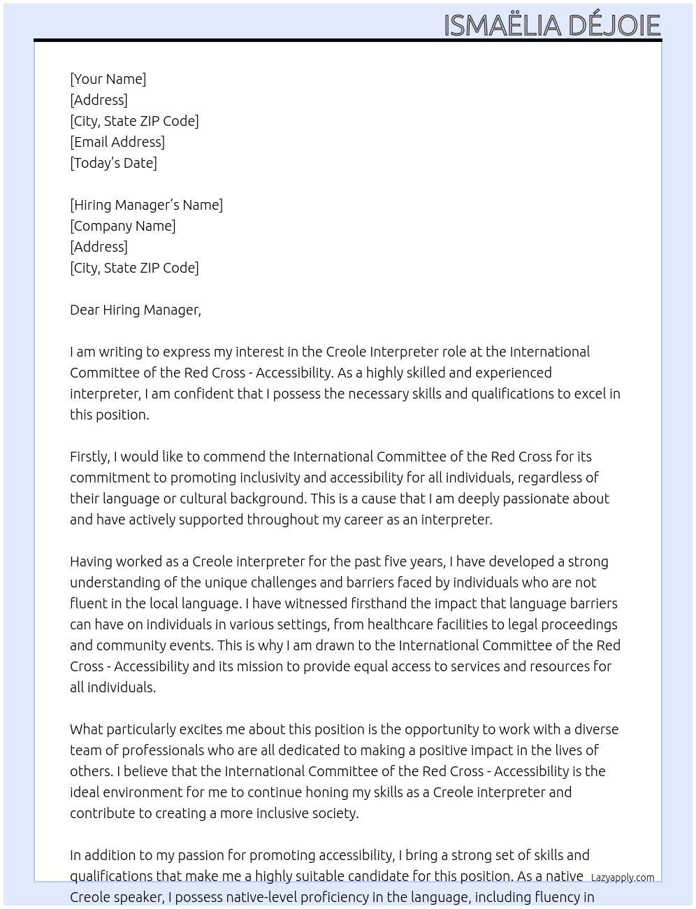 International Committee of the Red Cross - Accessibility At International Committee of the Red Cross - Accessibility Cover Letter