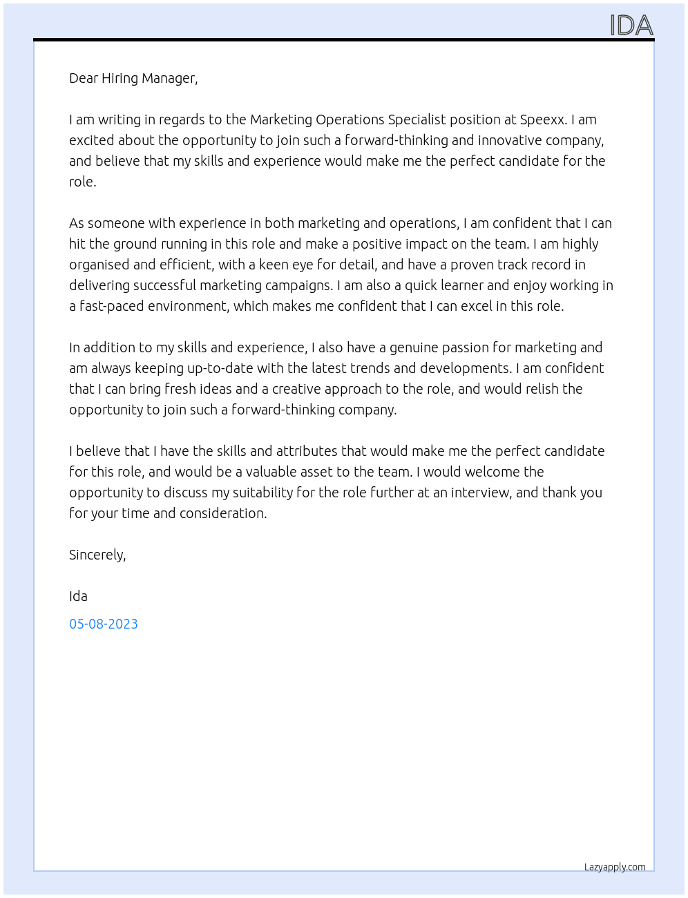 Marketing Operations Specialist At Speexx Cover Letter