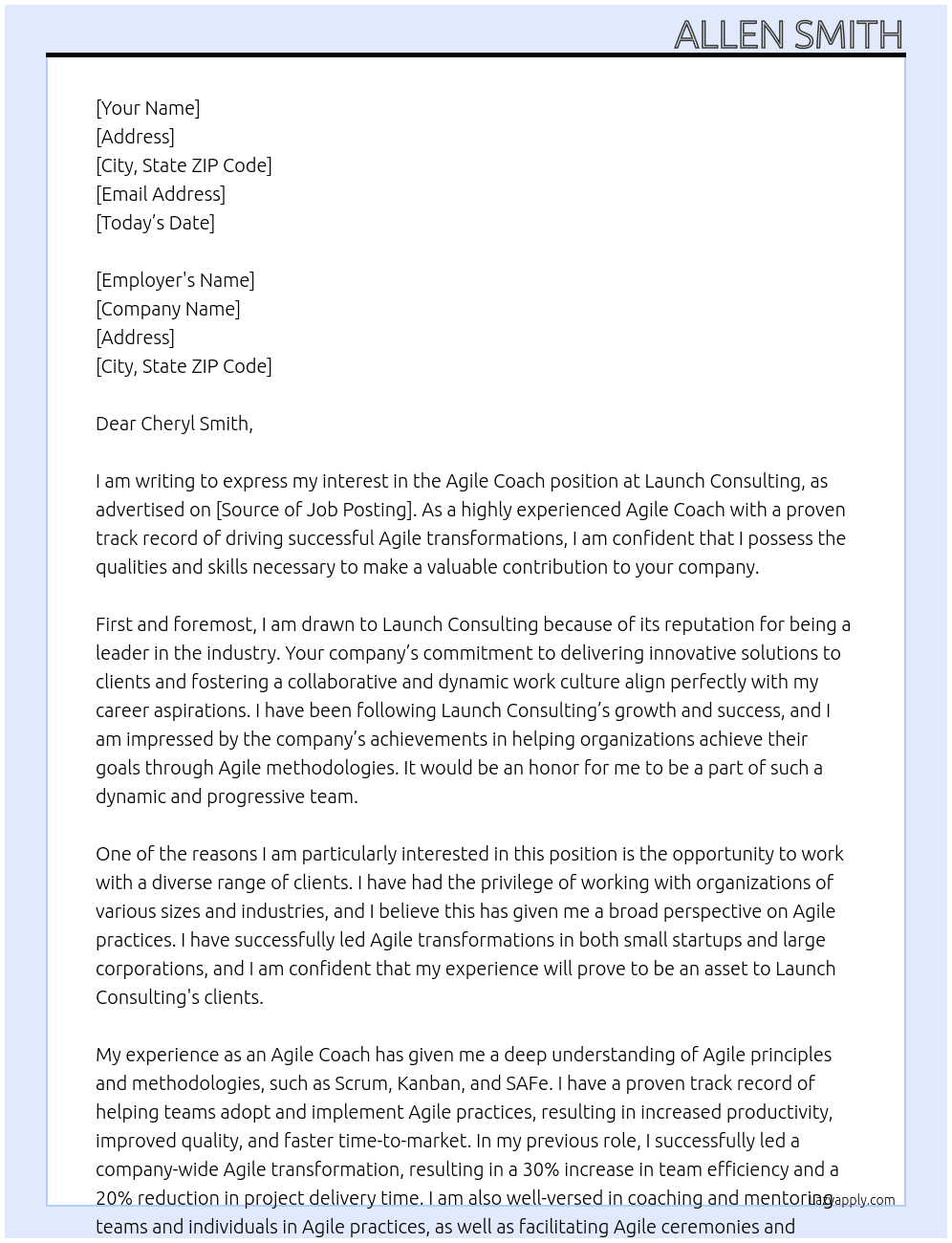 Agile Coach At Launch Consulting Cover Letter