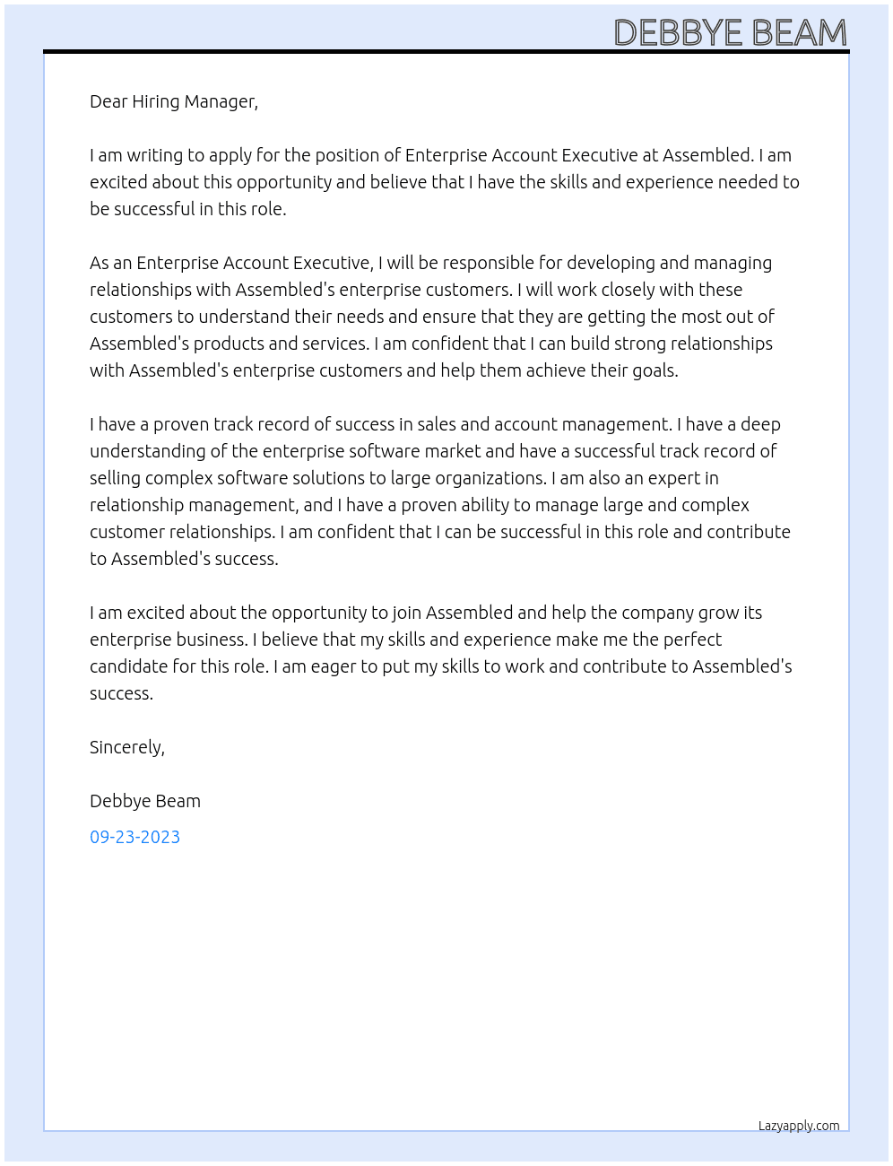 Enterprise Account Executive At Assembled Cover Letter