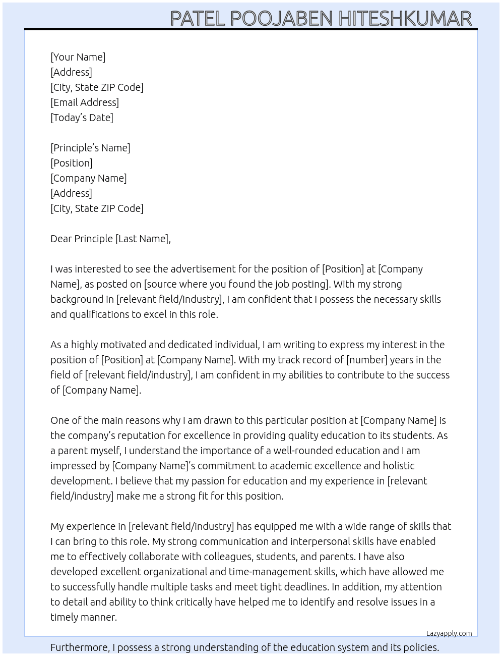 Application for medical leave At Cristal international school  Cover Letter