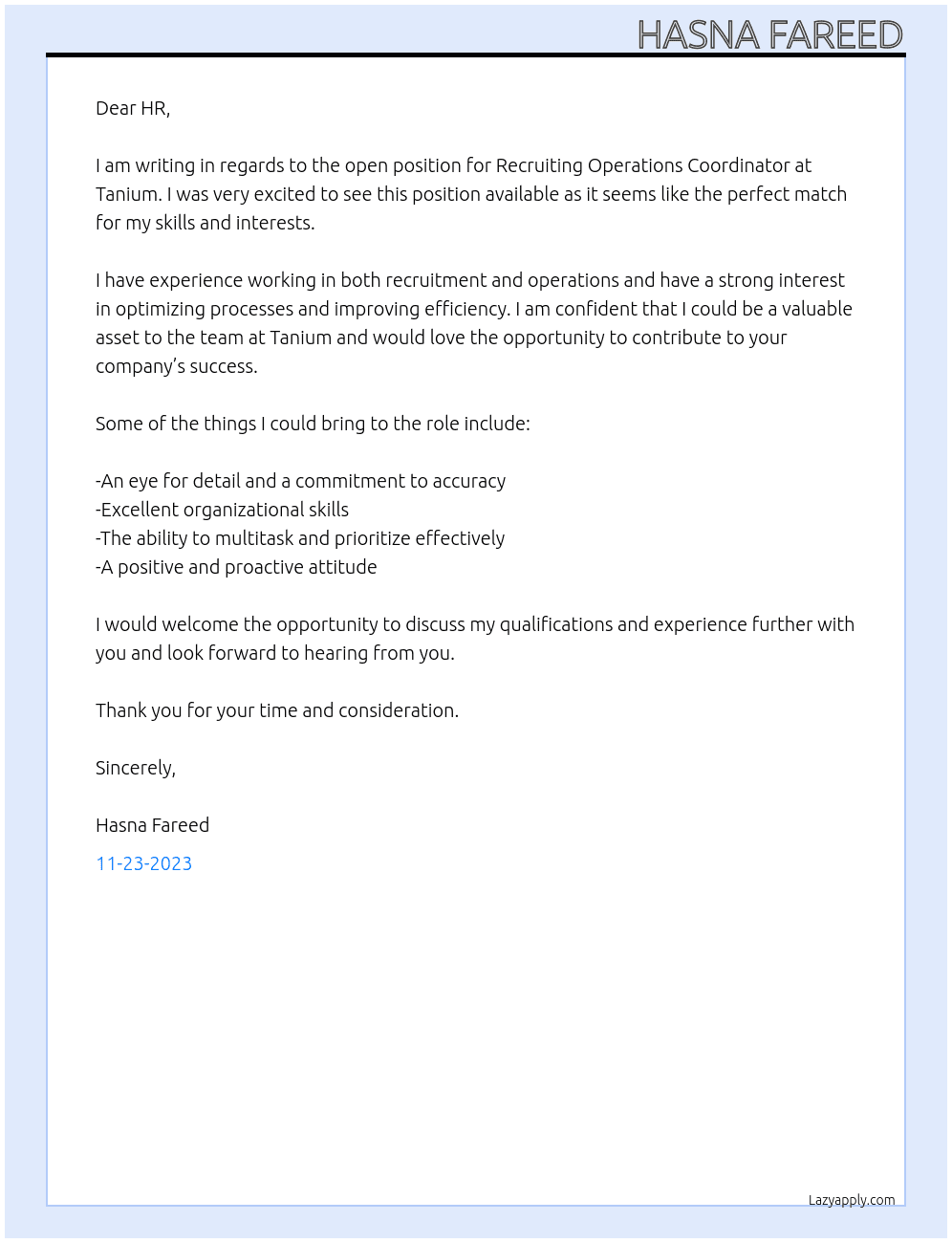 Recruiting Operations Coordinator At Tanium Cover Letter