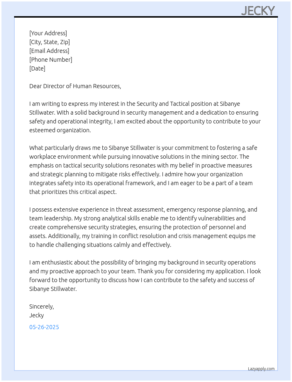 Cover letter for security and tactical - LazyApply