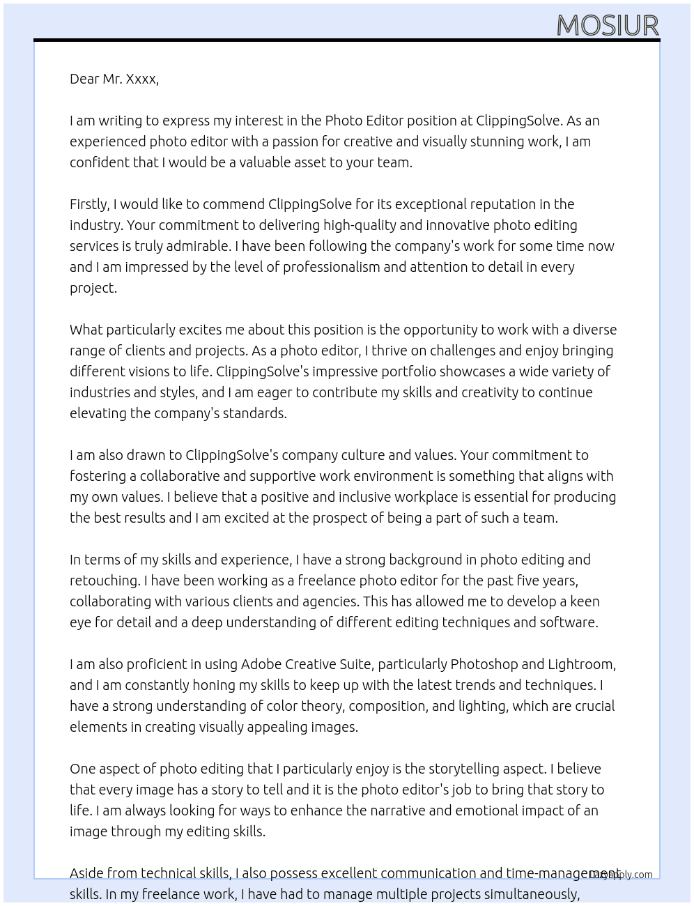 Photo Editor At clippingsolve Cover Letter