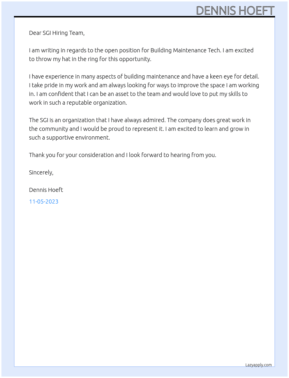 Building maintenance tech At Saskatchewan Government Insurance  Cover Letter