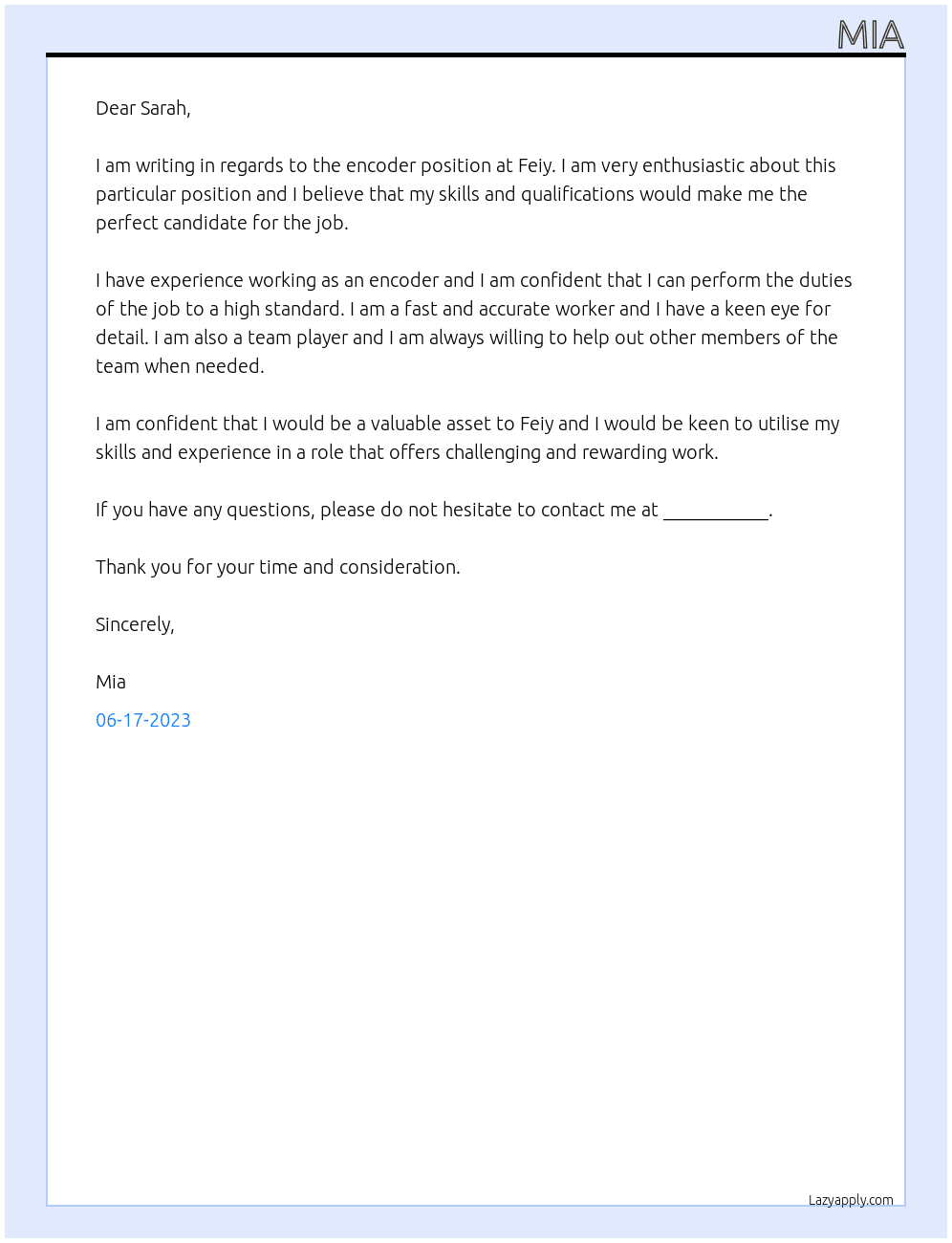 encoder At Feiy Cover Letter