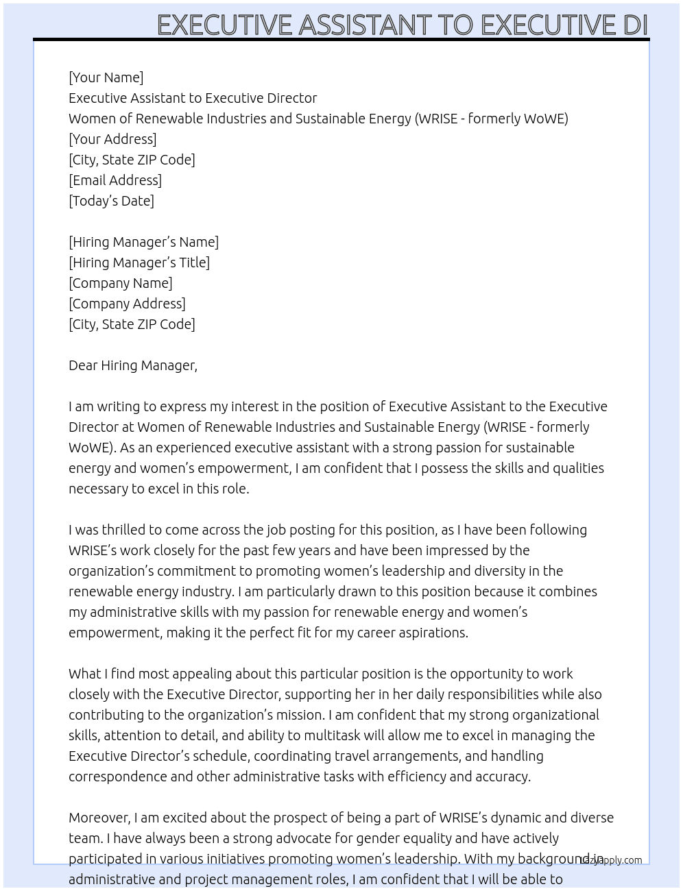 Cover letter for executive assistant to executive director - LazyApply