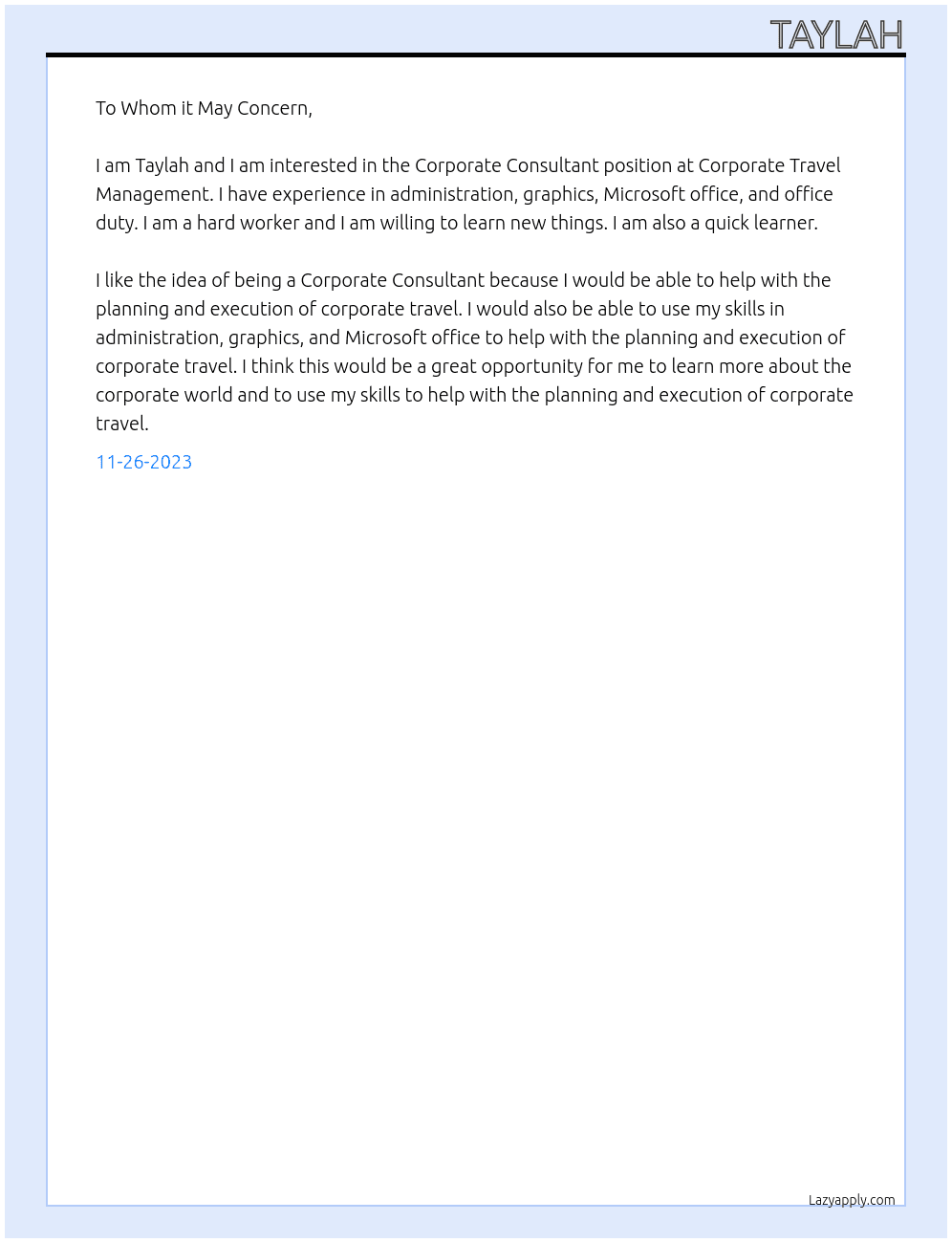 Corporate Consultant At Corporate Travel Management Cover Letter