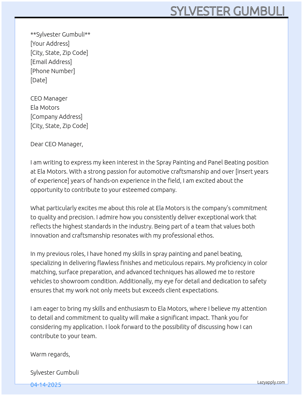Cover letter for spray painting and penal beating - LazyApply
