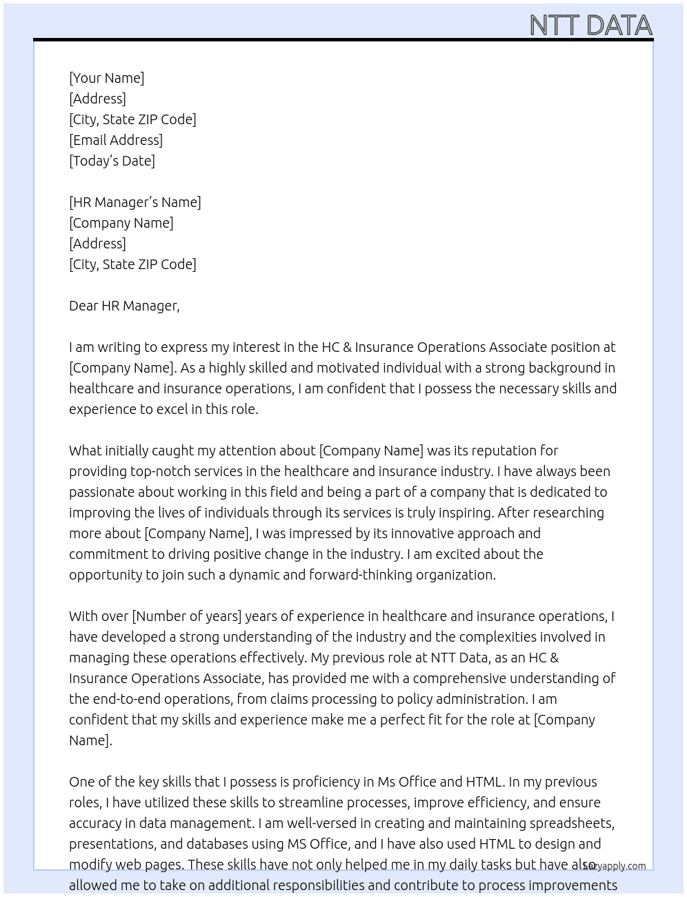 HC & Insurance Operations Associate At HC & Insurance Operations Associate Cover Letter